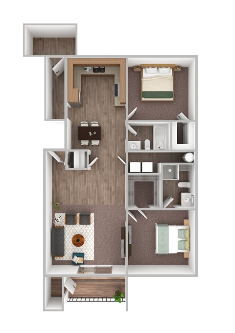 Floor plan for 2 beds, 2 baths, 1200 sqft